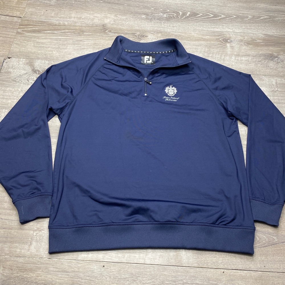 FootJoy Trump National Bedminster Golf Pullover Mens Large Navy Nylon Spandex